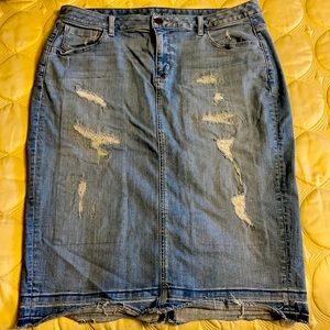 Lane Bryant Distressed Denim Midi Skirt Plus Size 18W deconstructed hem